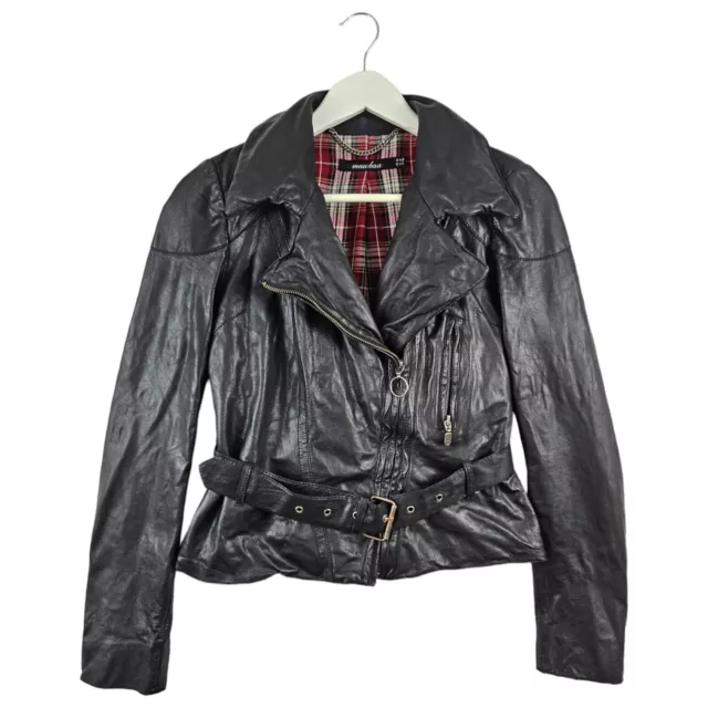 Muubaa Womens Black Leather Biker Jacket UK Size 10