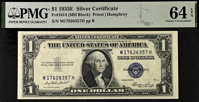 1935E $1 Silver Certificate PMG 64EPQ wanted popular Fr 1614