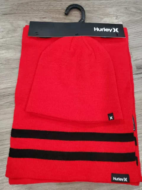 Hurley Red Hat And Scarf Set Mens New Yorker Beanie Gift Striped One size