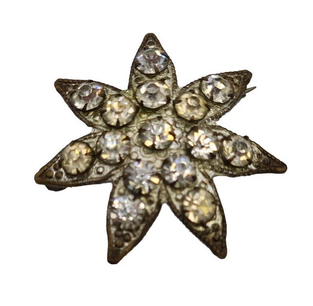 VINTAGE VICTORIAN 7 Point Star Paste Gilt Rhinestone Prong Brooch C