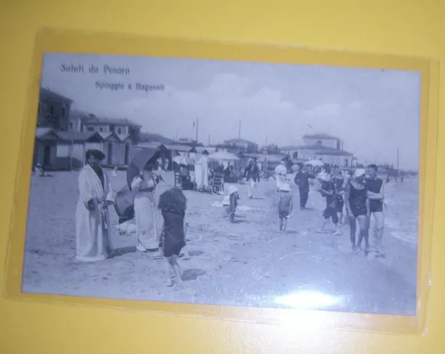 Cartolina Antica Pesaro  Saluti Spiaggia 1915 Viagg