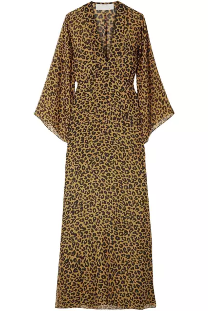 Michelle Mason Wrap Effect Leopard Print Silk Chiffon Maxi Dress Us 8 Uk 12