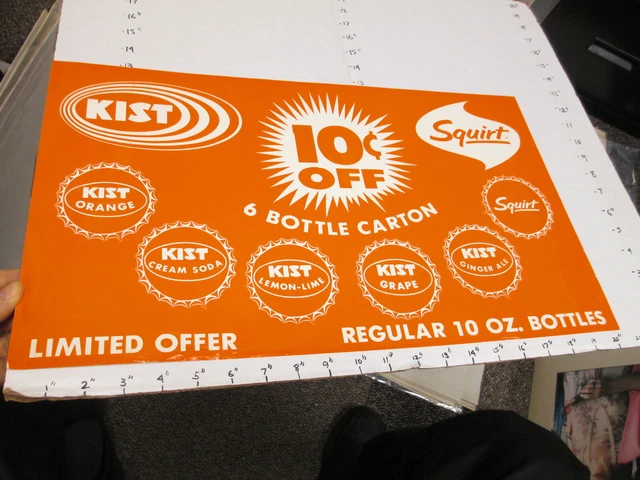KIST soda 1960s store display sign US paper poster grape SQUIRT bottle cap #2