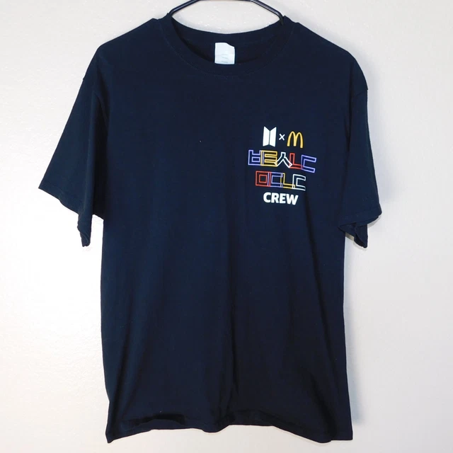 BTS x McDonalds Crew Logo T-Shirt Employee Restaurant Tee Dark Black Size L