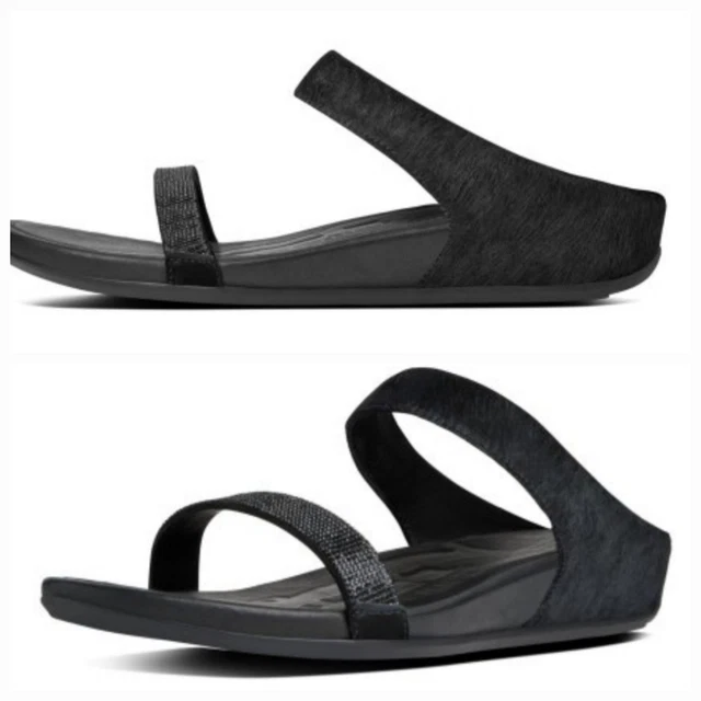 FitFlop FF2 Sz 10M Banda Micro-Crystal Slide In Black Pony Skin And Crystals