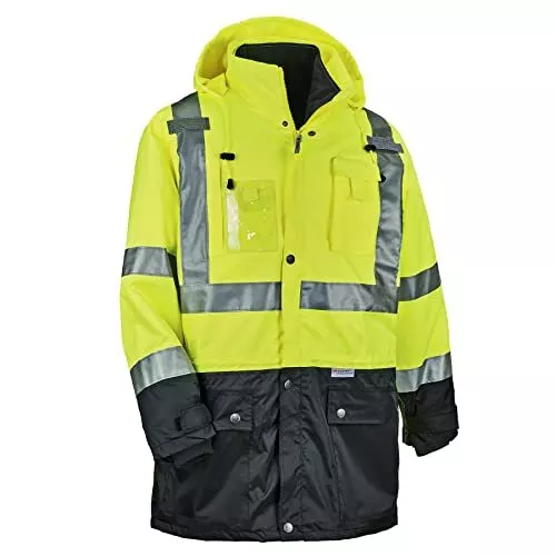 Standard 4-in-1 Hi-Vis Winter Jacket Parka Black Bottom, Lime, X-Large