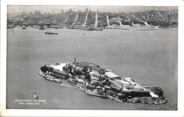 San Francisco California Alcatraz Island Aerial View Prison Old Postcard