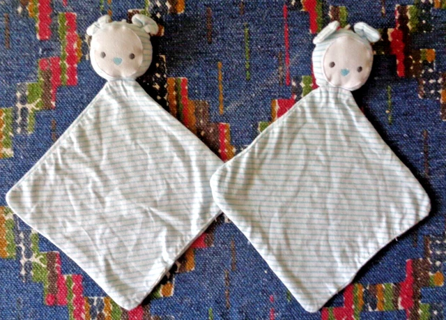 2Pa/ Lot De 2 Doudou Plat Coton Obaibi Ours Lapin Bleu Blanc  Raye Quasi 9