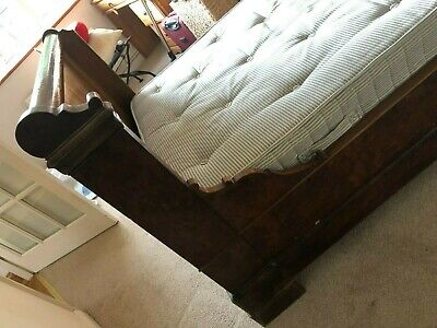 Antique French small double bed (lit bateau) with mattress and bed base 2