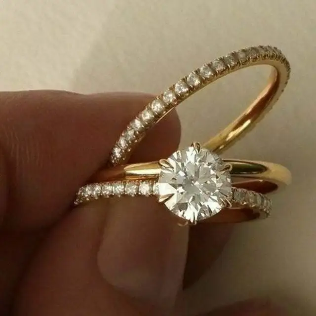 1.5Ct Round Cut Simulated Diamond Wedding 3 Bridal Gift Ring Set 14k Gold Finish