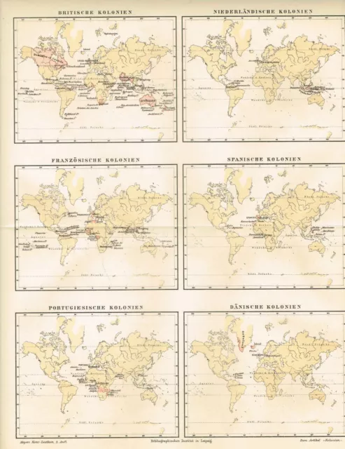 Karten KOLONIEN / KOLONIALREICHE 1889 Original-Graphik