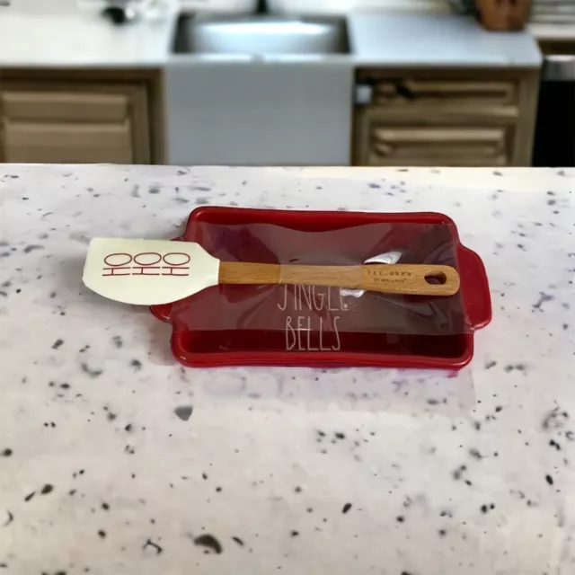 Rae Dunn Christmas JINGLE Mini Loaf Pan Baking Dish Red w/ Spatula Ho Ho Ho NEW