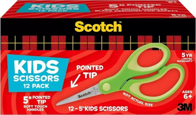 Scotch Kids Scissors Pointed Green 1442P-12 (Pack of 12) Soft Touch Pointed