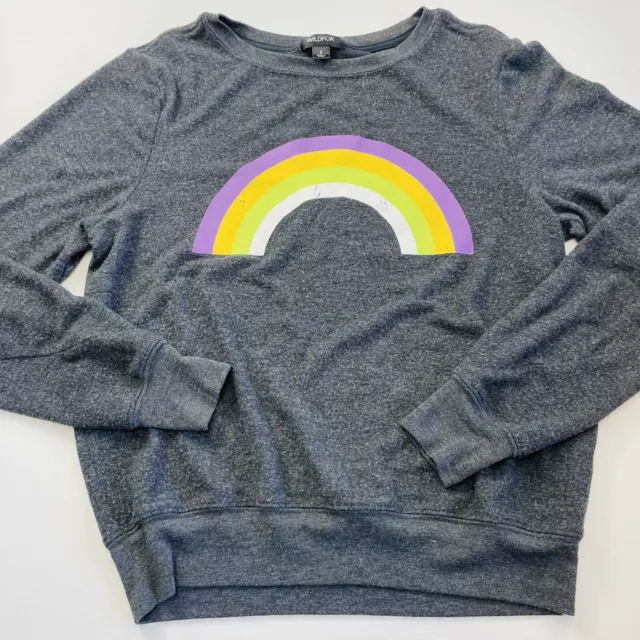 Wildfox Rainbow Sweatshirt Womens S Gray Long Sleeve Soft Fleece Top Shirt