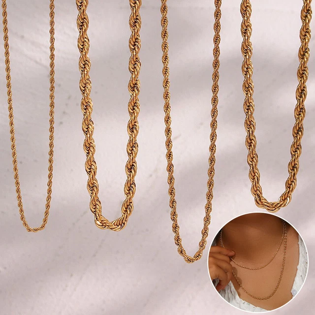 Collier Chaîne Torsadée Plaqué Or Jaune - Style Vintage élégant, Référence 3302, Occasion