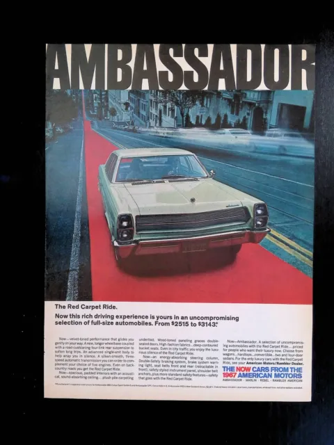Print Ad 1967 Green American Motors Ambassador 990 4 Door Sedan 6 Red Carpet