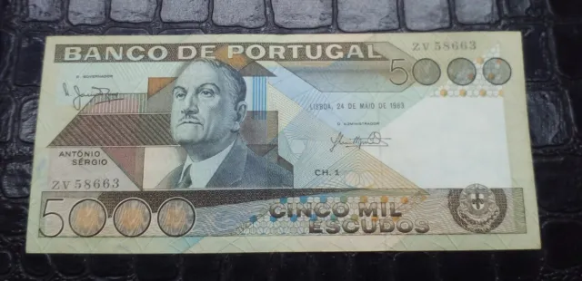 Banknote Portugal 5000 Cinco Mil Escudos 1983.