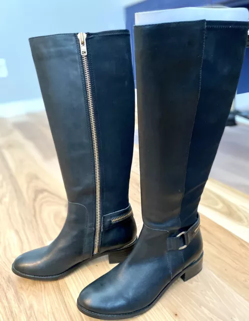 STEVE MADDEN Size 7.5 M RYPERR Women's Black Leather Knee High Boots $139 New