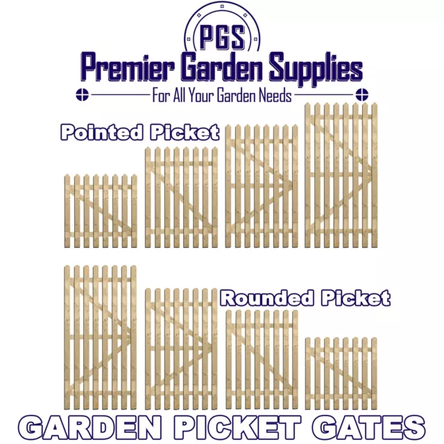 Picket Garden Wood Gate W.3ft x H.3ft|4ft|5ft|6ft Palisade Pedestrian Pathway