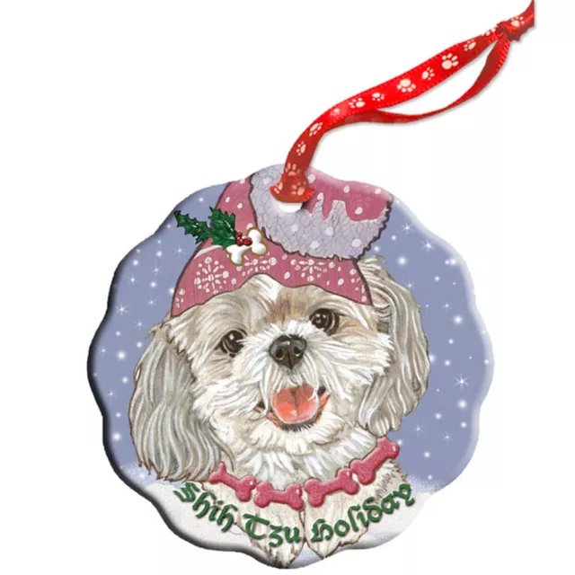 Shih Tzu Holiday Porcelain Christmas Tree Ornament