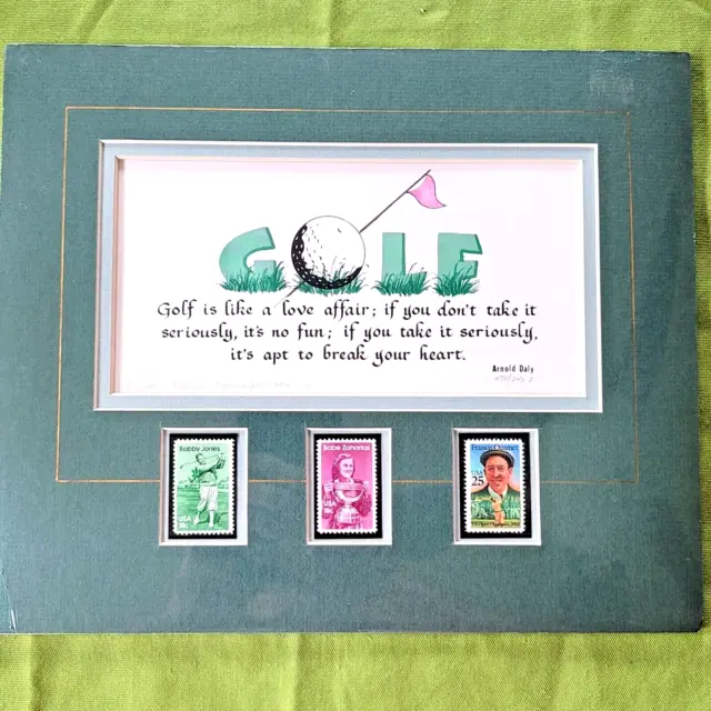 Larry Gabler Postscripts 1994 US Golf Stamps W/Calligraphy Arnold Daiy Quote MAT