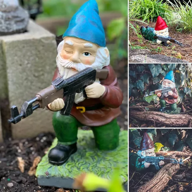Funny Army Garden Gnome Statue Ornament Figure Sculpture Resin Home Lawn Decors