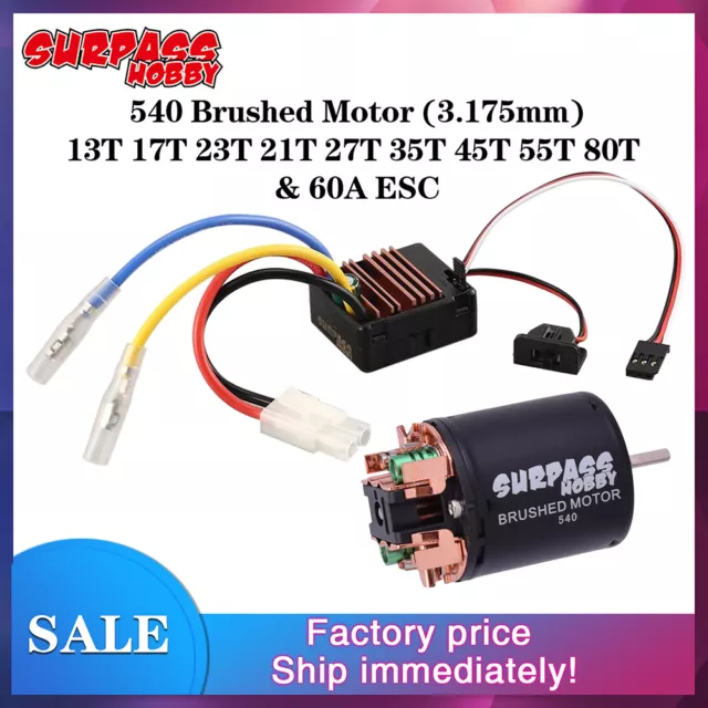 SURPASS HOBBY 540 Motor 13T/17/21/ 23/27/35/ 45/55T/80T &60A ESC for 1/10 RC Car