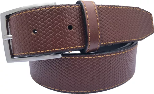 MENS ITALIAN LEATHER  TAN 35mm  BELT CLASSIC MICRO EMBOSSED S M L XL XXL