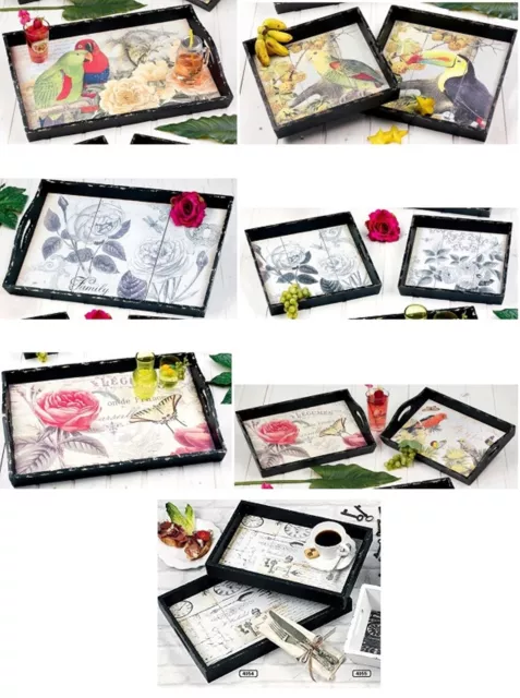 Hoff Interieur - Tabletts En Estilo Rústico Impreso Flores Pájaro - Muy