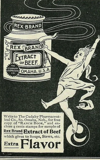 1895 REX BRAND Extract Tin Seasoning Soup Stew Cooking Antique Ad OMAHA NE 3977