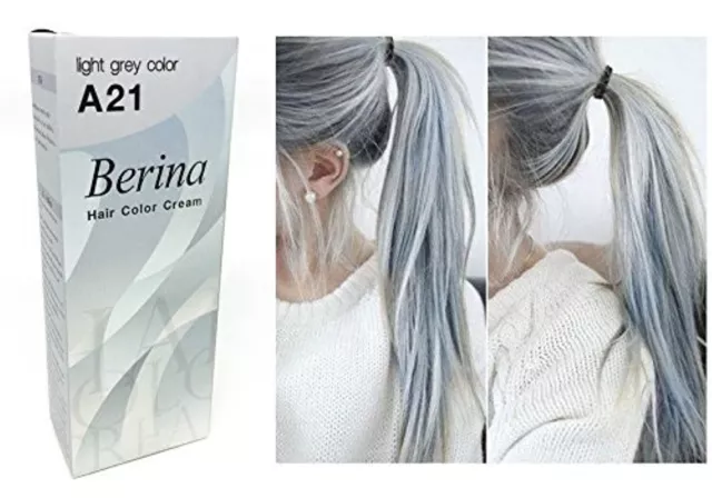 Berina A21 Light Grey Silver Permanent Hair Dye Color Cream Unisex - Punk Style