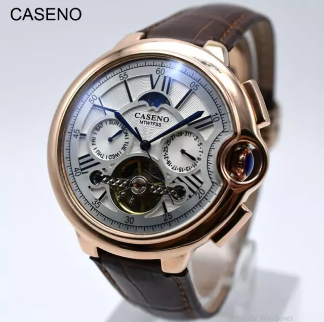 Men's Automatic Mechanical Wrist Watch Skeleton Vintage Movement Tourbillion