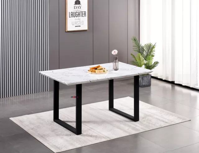 AINPECCA 1X DINING Table Desk Faux Marble White Look Door Metal