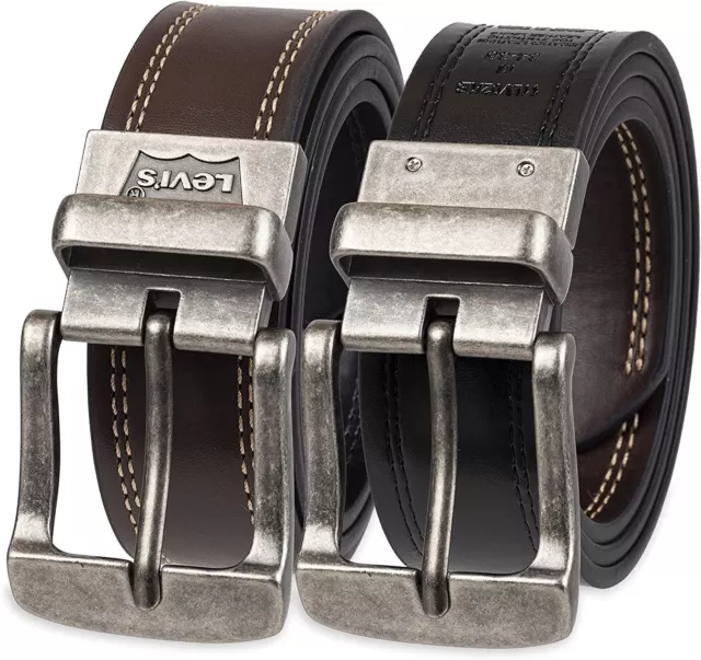 Levi's Men's 1.49 In (38MM) Wide Reversible Flat Edge Leather Belt Brown Black