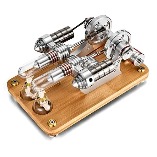 Hot Air Stirling Engine (2-Cylinder) Colourful LED Flywheels Education Toy