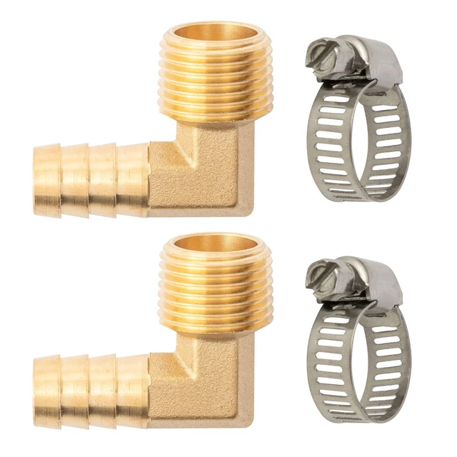 90 Degree Brass Elbow Fitting, Hose Barb Fittings with 2 Hose Clamps...