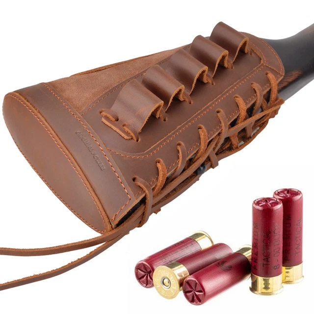 PADDED LEATHER GUN Buttstock Shotgun Shell Holder Cover For 12GA USA