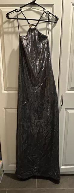 ABS by Allen Schwartz Black Metallic Sparkly Evening Gown Prom Size 8