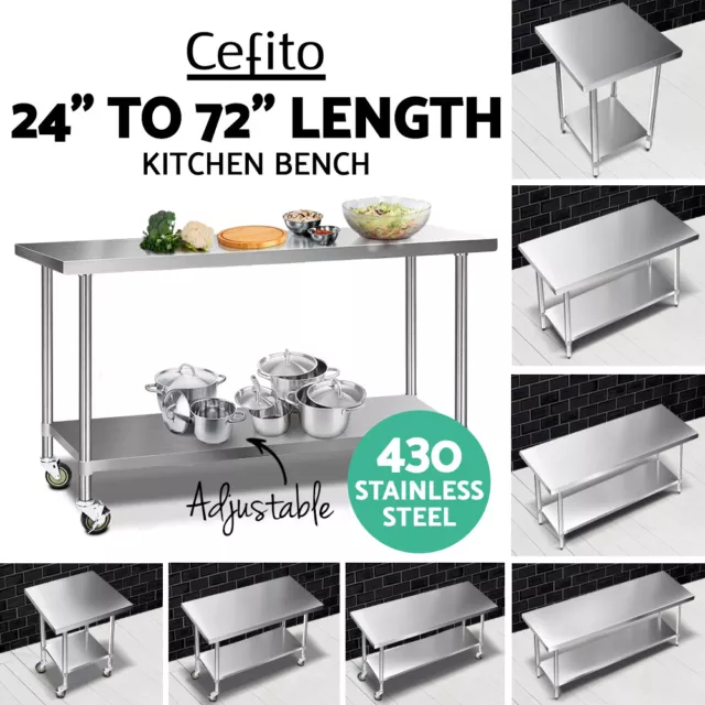 Cefito 430 Stainless Steel Kitchen Benches Work Bench Food Prep Table w/ Wheels