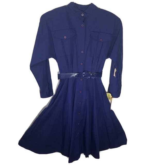 Dead Stock NWT melissa lane Shirt Dress deep blue canvas feel pleated flair 8