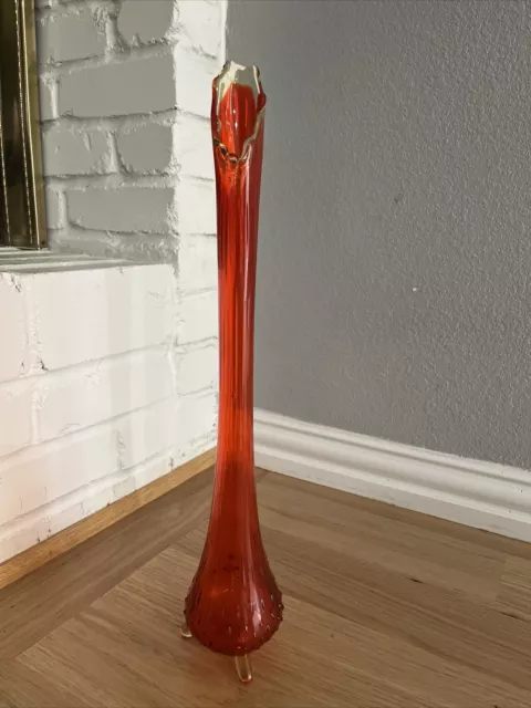 VTG VIKING Glass Ruby Red Amberina EPIC Line Swung Glass Vase 15.5"  GLOWS