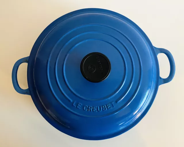 Shallow Vintage Le Creuset Cast Iron Casserole Pan with Lid - Blue Enamel 2