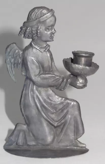 1 kleiner alter kniender Zinn Engel Kerzen Leuchter Zinnfigur Haus Altar Krippe