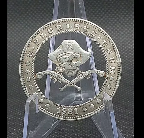 Hobo Cut Coin Skull Pirate Crossbones Treasure Booty Fantasy American Art Dollar