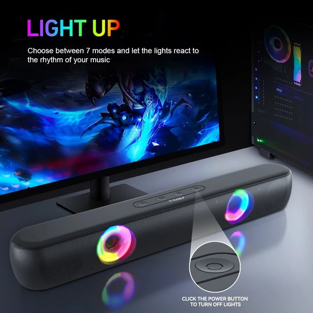 WIRELESS BLUETOOTH SPEAKER Rgb Light High Bass Stereo Tv Pc Computer ...