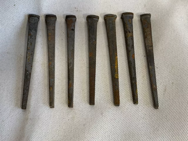 Antique Nails 2 1/2” Long Nails Rectangular Head Rusty Antique Spikes Lot Of 7