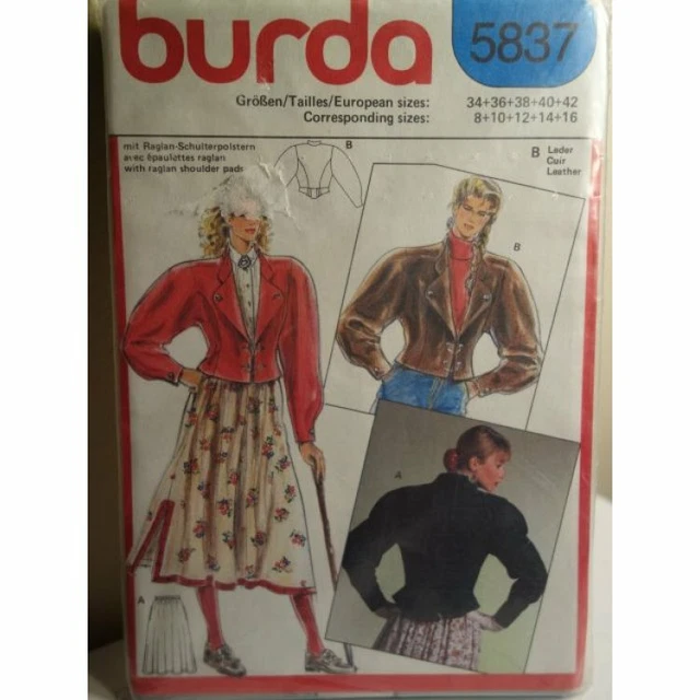 BURDA SEWING PATTERN 5837 Misses Leather Jacket, Skirt, West Germany