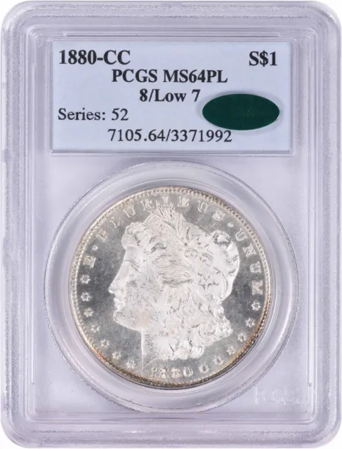 1880-CC Morgan Silver Dollar 8/ Low 7 MS64PL PCGS (CAC)