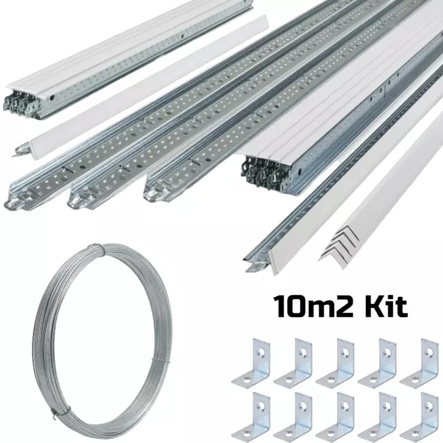 10m2 weiß abgehängtes Deckengitter System Metall Kit Rahmenaufhängung 600mm x 600