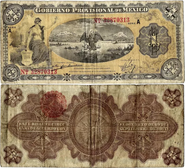 Mexiko Banknote 1 Peso 1915 Gobierno Provisional de México P-S1101a(1) SELTEN